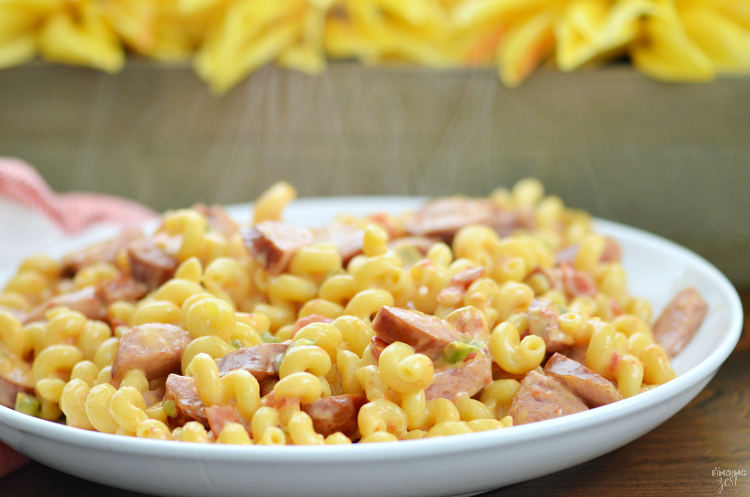 Try out this Cheesy Kielbasa Pasta recipe for an easy weeknight dinner solution! Loaded with flavor, this kielbasa recipe combines Velveeta, Rotel and pasta into a delicious dinner with a spicy kick. Your whole family will love this kielbasa sausage meal.