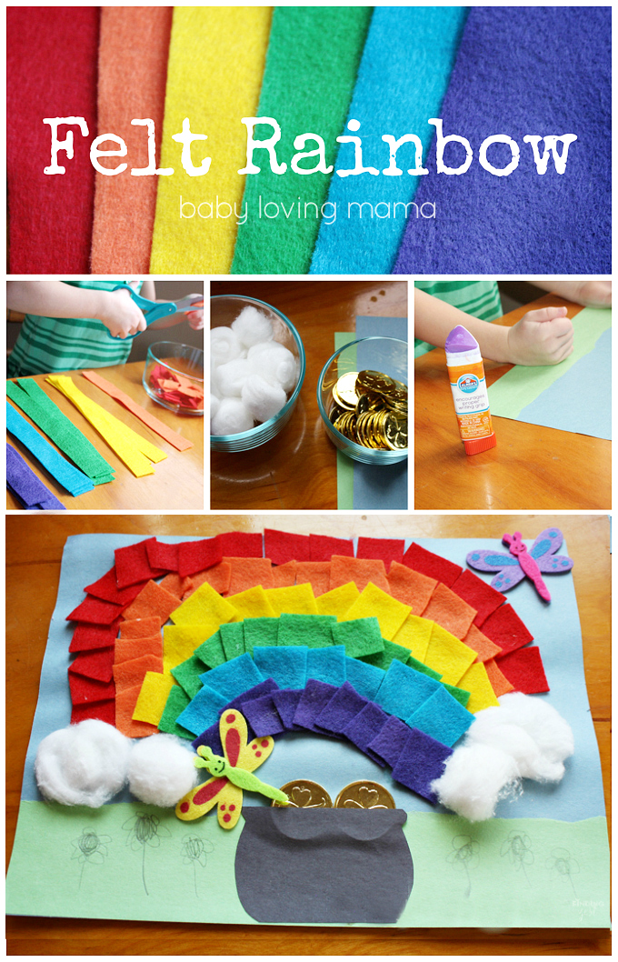 Celebrate St. Patrick's Day by trying this Felt Rainbow with a Pot of Gold craft tutorial! Step by step instructions to create a fun craft for kids.