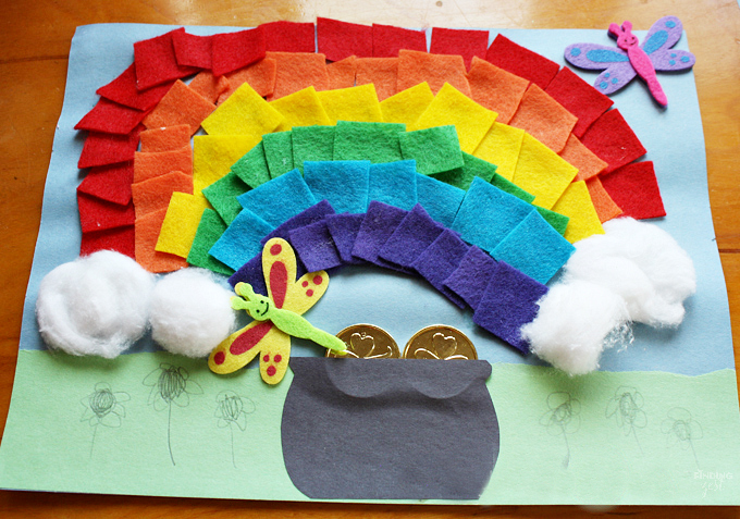 Celebrate St. Patrick's Day by trying this Felt Rainbow with a Pot of Gold craft tutorial! Step by step instructions to create a fun craft for kids.