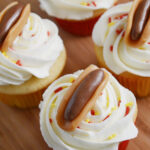 Hot Dog Cupcakes featuring fun candy cupcake toppers are the perfect addition to your next birthday party, potluck, BBQ, picnic, or patriotic celebration!
