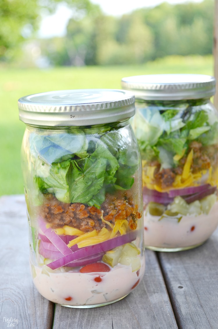 Cheeseburger Salad in a Jar