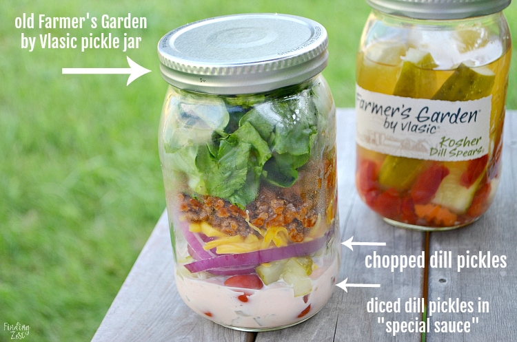 Pickles Used in Cheeseburger Salad in a Jar