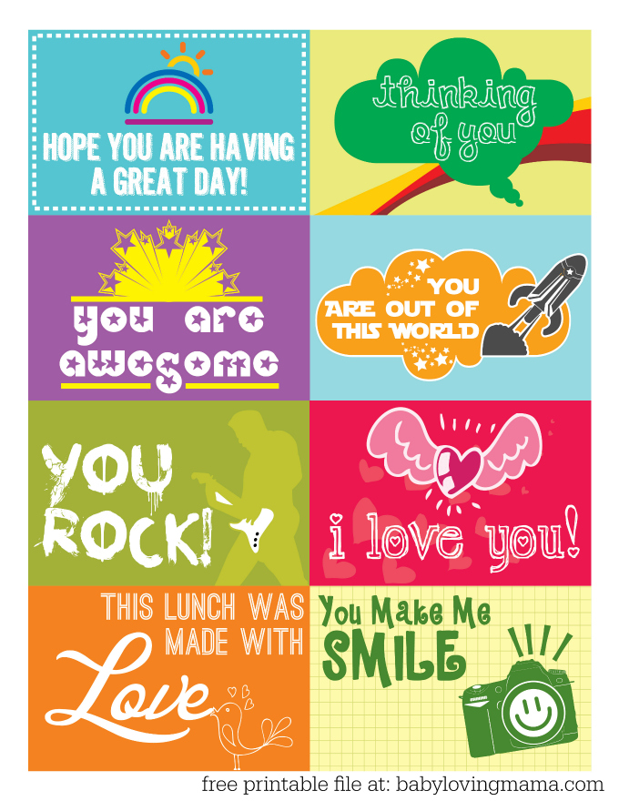 Free Printable Lunchbox Notes for Back to School