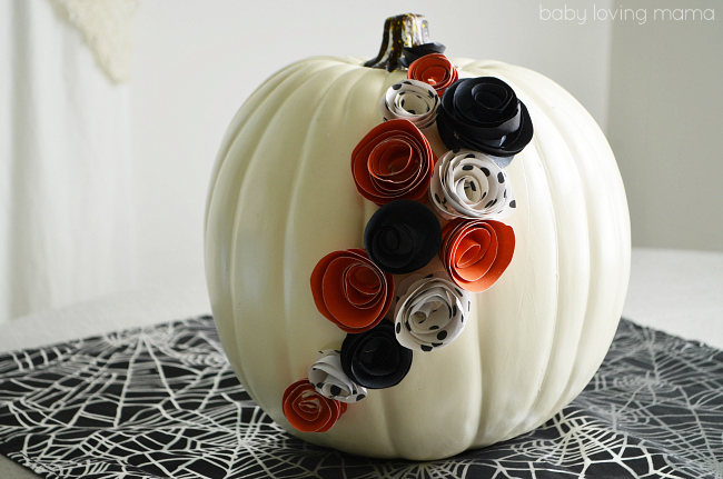 DIY White Pumpkin Decor with Paper Flowers for Halloween