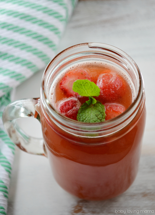 Strawberry Iced Tea with Mint Garnish