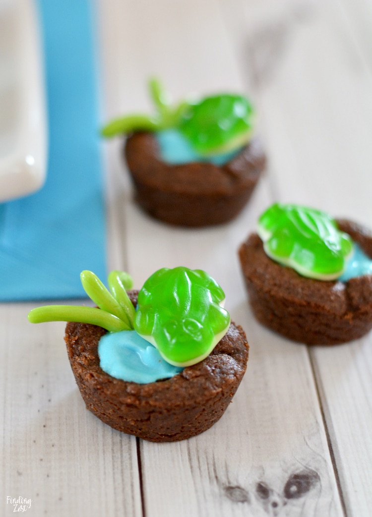 Frog Cookie Cups to look like a pond. Perfect birthday party, classroom or leap year treat!