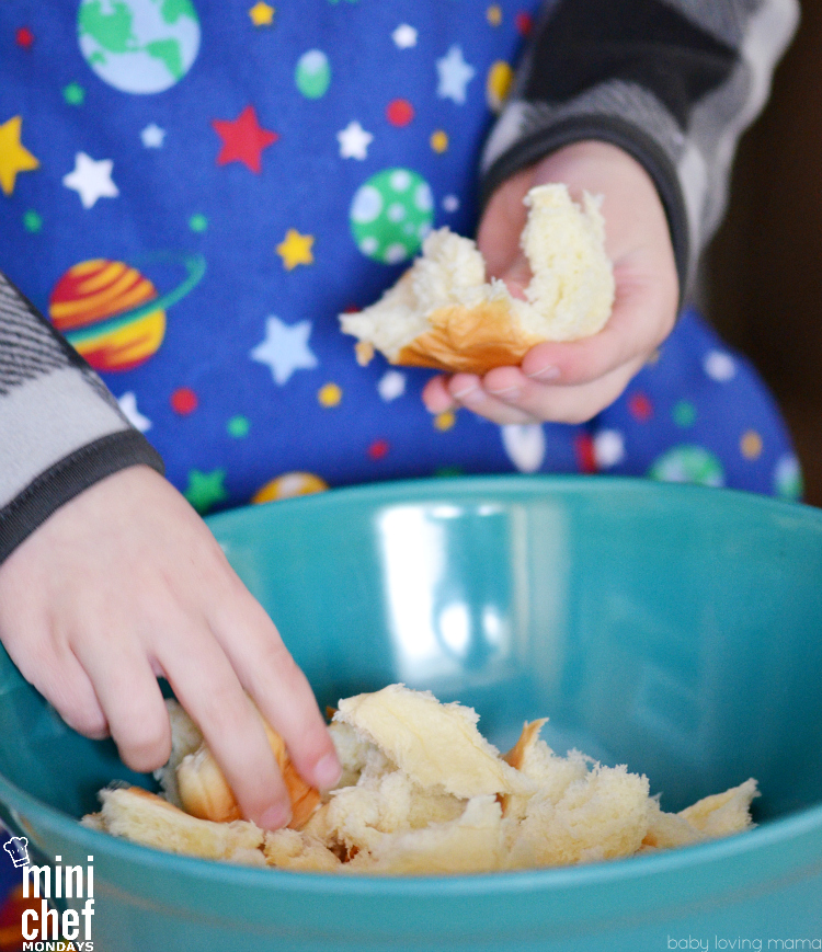 Breaking Up Bread for Bread Pudding