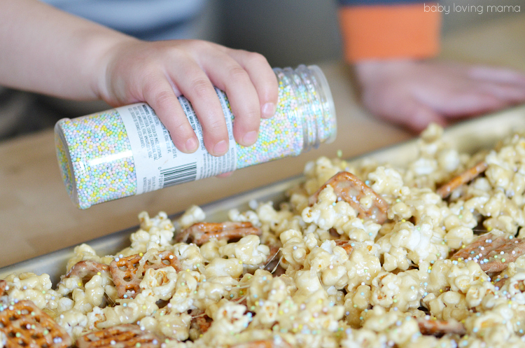 Adding Sprinkles to Marshmallow Popcorn