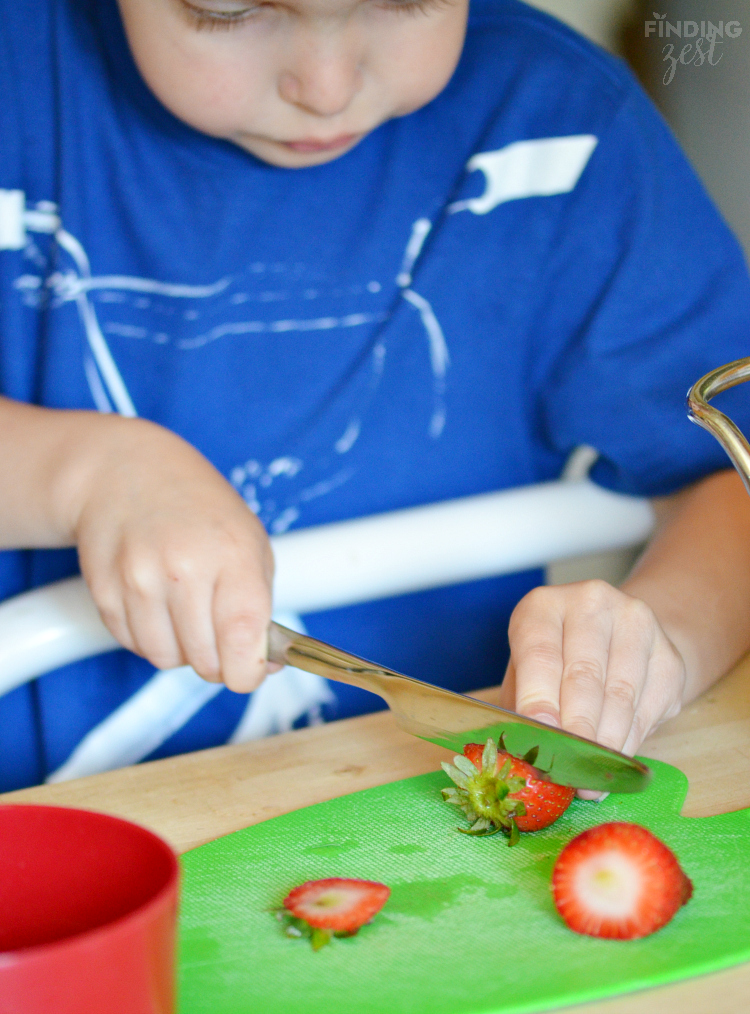 Cutting Strawberries for Fruit Salsa