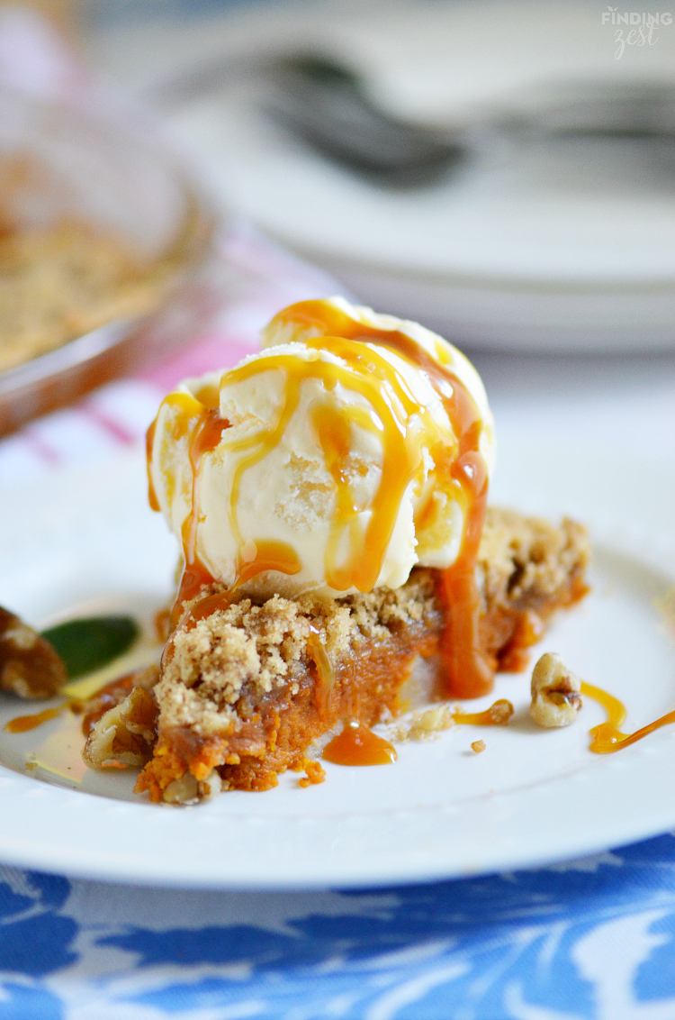 Combine two great flavors of fall in this Caramel Apple Pumpkin Pie. This crustless pumpkin pie is perfect for Thanksgiving dessert! Serve this pie topped with ice cream and caramel topping for a show-stopping crowd favorite!