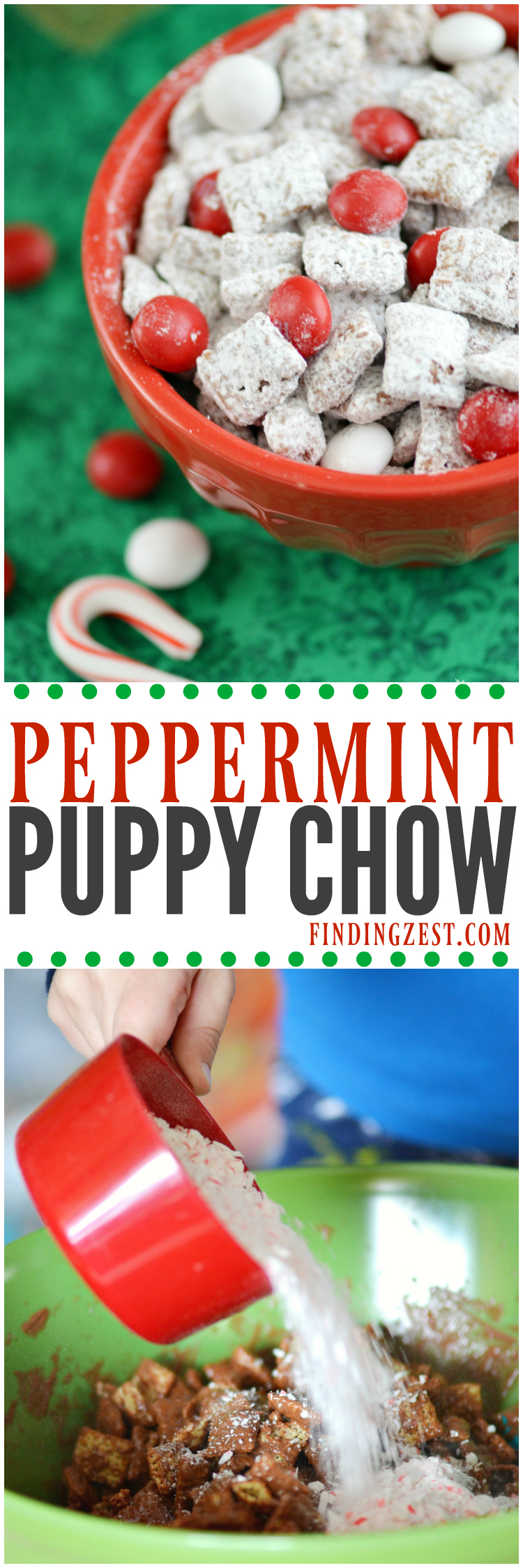 This easy Peppermint Puppy Chow is a perfect holiday treat and great for feeding a crowd and homemade gifts.