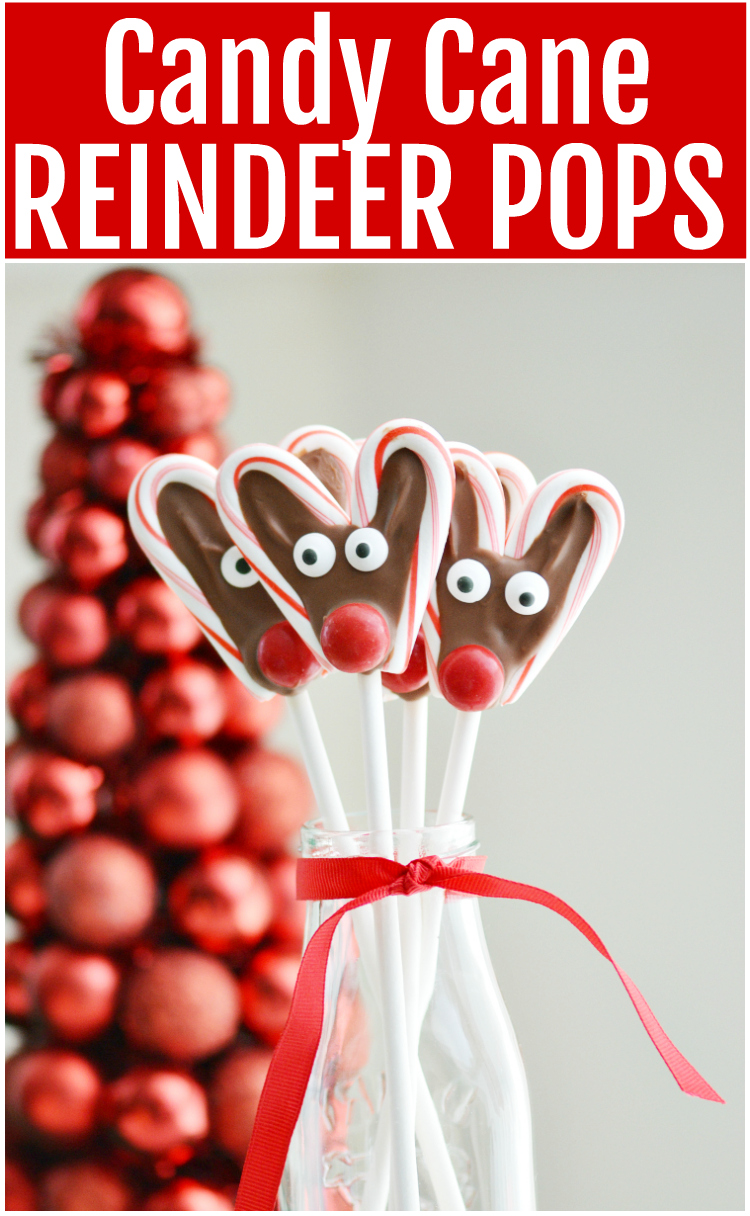 These no-bake Candy Cane Reindeer Pops are a fun holiday treat. They are easy and a great homemade food gift that kids can help you make!