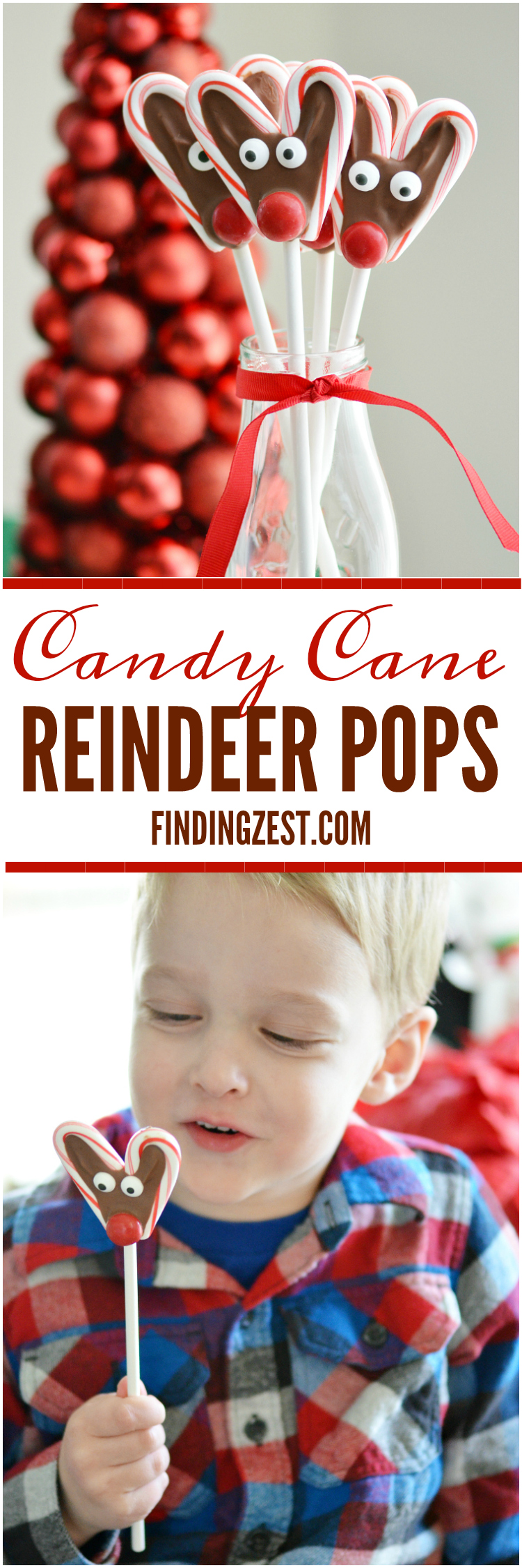 These no-bake Candy Cane Reindeer Pops are a fun holiday treat. They are easy and are a great homemade food gift that kids can help you make!