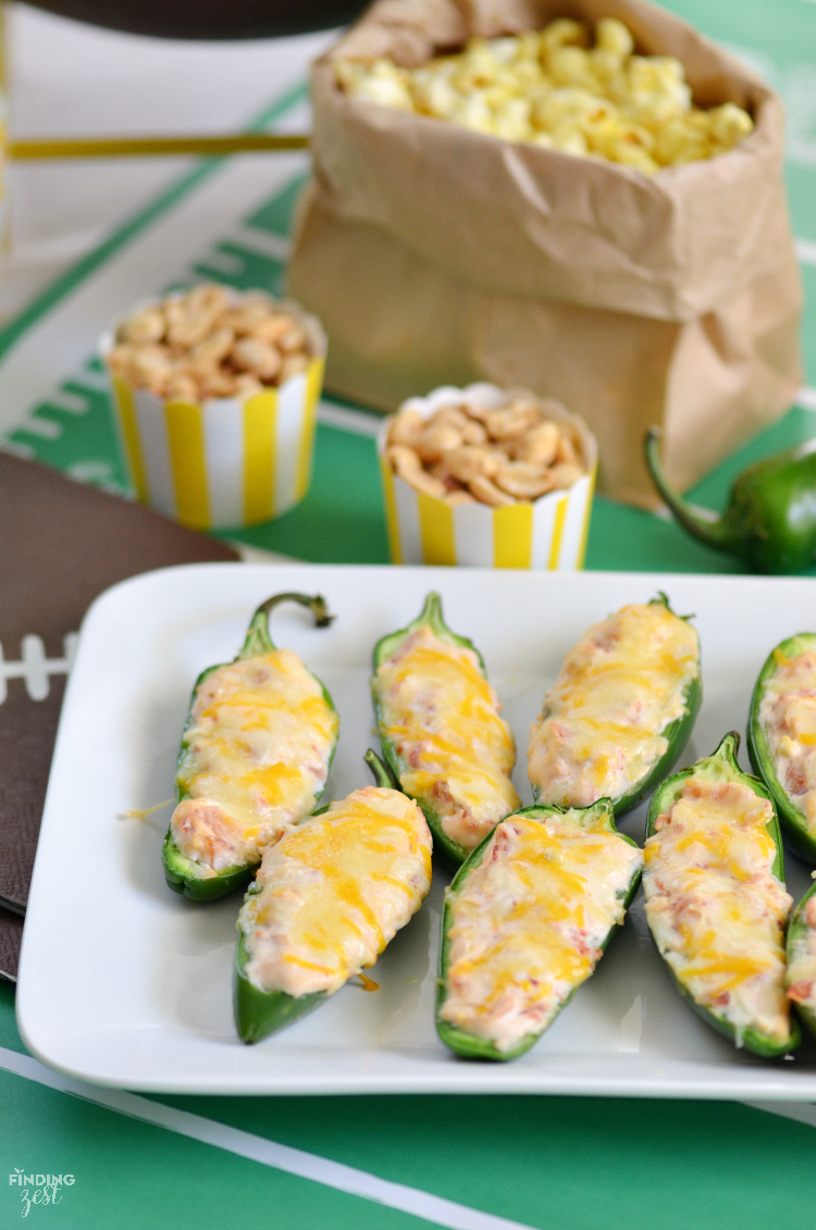 These easy stuffed jalapeno poppers are the perfect spicy game day snack with only five ingredients!