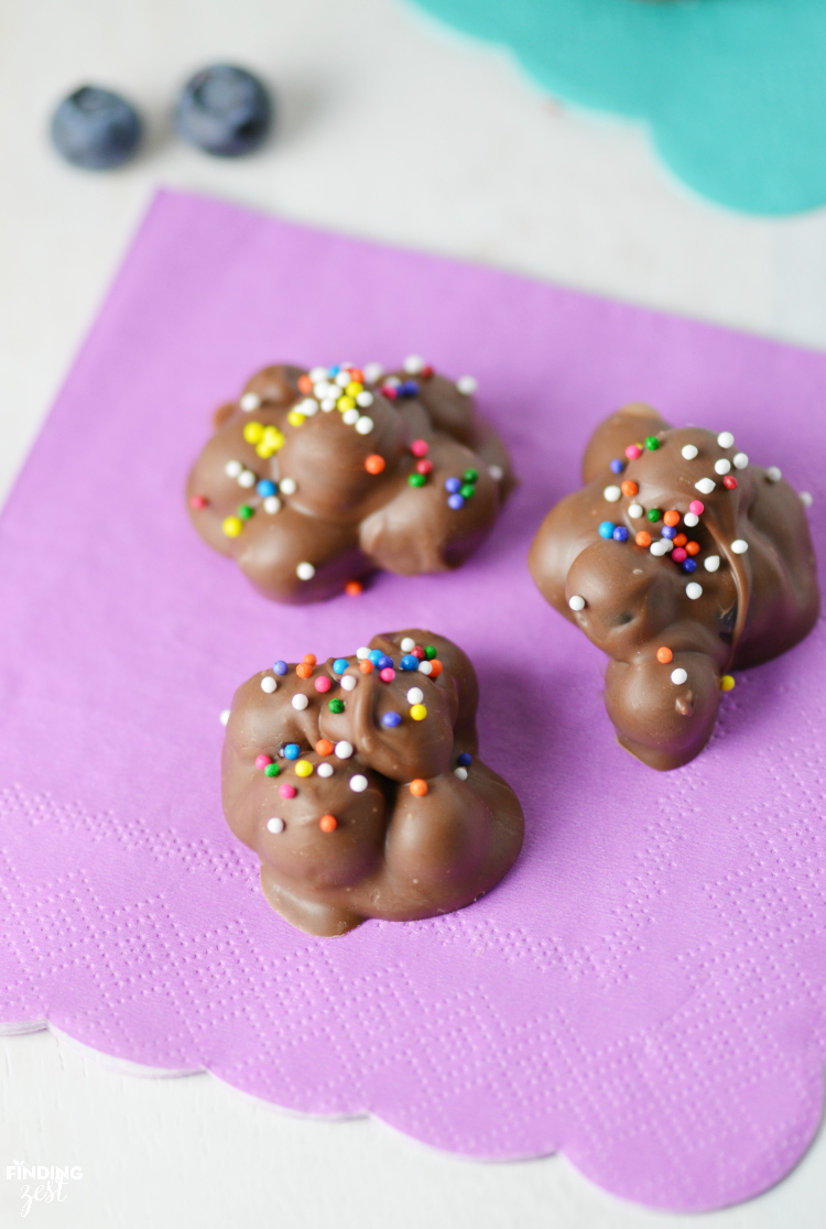 Make these easy Blueberry Chocolate Clusters as a fun dessert or snack! With only three ingredients, they are a perfect recipe for kids!