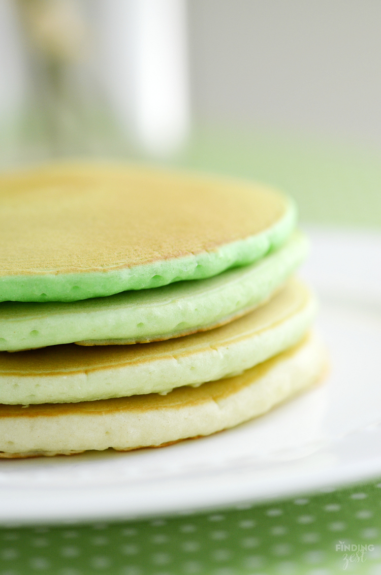 Serve these Green Ombre St. Patrick's Day Pancakes for a delicious breakfast or brunch! Topped with fresh kiwi and pineapple fruit salsa, it is sure to delight.