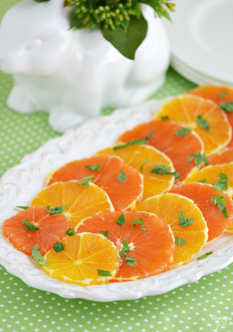Enjoy the refreshing flavors of traditional navel and Cara Cara navel orange slices topped with fresh mint and honey! Try this fruit salad for breakfast or dessert. Would be great for Easter, Mother's Day or Christmas brunch.