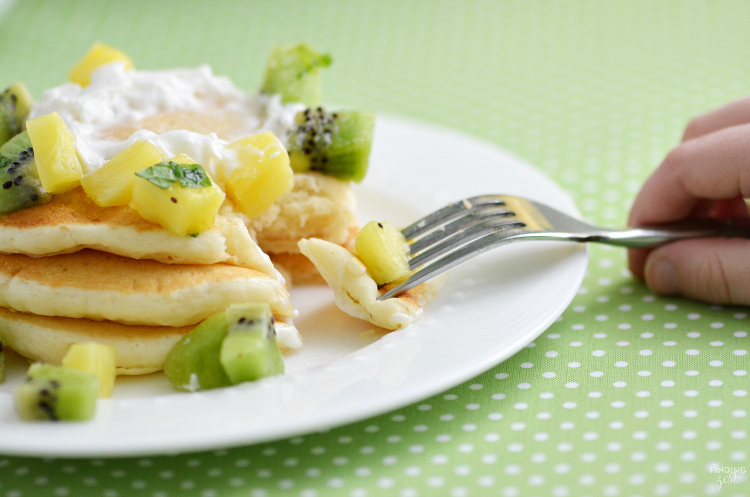 Serve these Green Ombre St. Patrick's Day Pancakes for a delicious breakfast or brunch! Topped with fresh kiwi and pineapple fruit salsa, it is sure to delight.