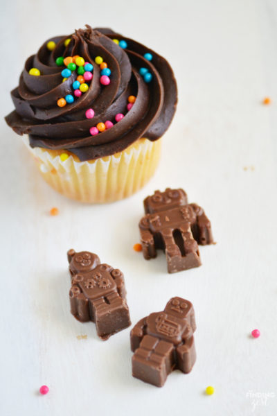 Making your own chocolate robot cupcake topper is super fun and easy! Perfect for just because a robot birthday party celebration!