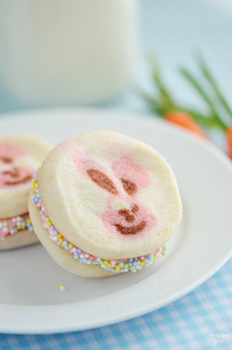 These Easter Bunny Cookie Sandwiches are so easy to make and feature a delicious cream cheese filling. Make this Easter treat in under 30 minutes!