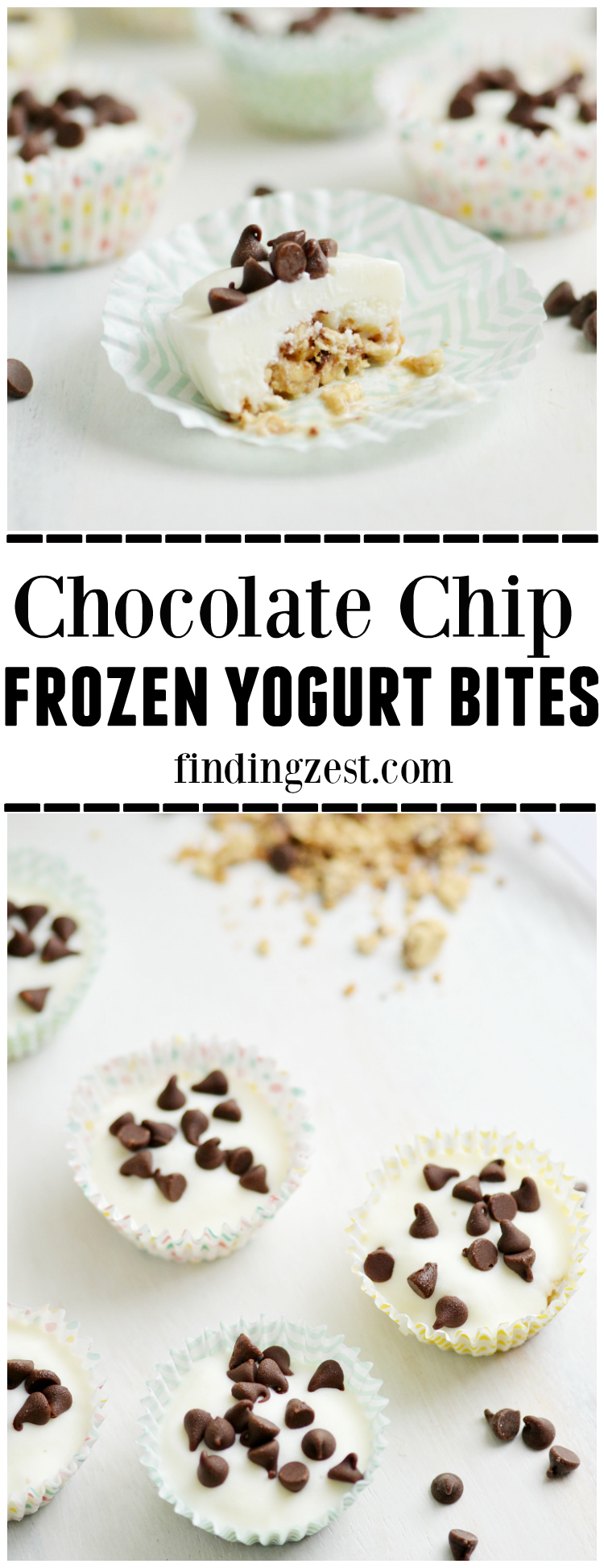 Only three ingredients are needed to make these Chocolate Chip Frozen Yogurt Bites! Kids will love this fun and easy snack.