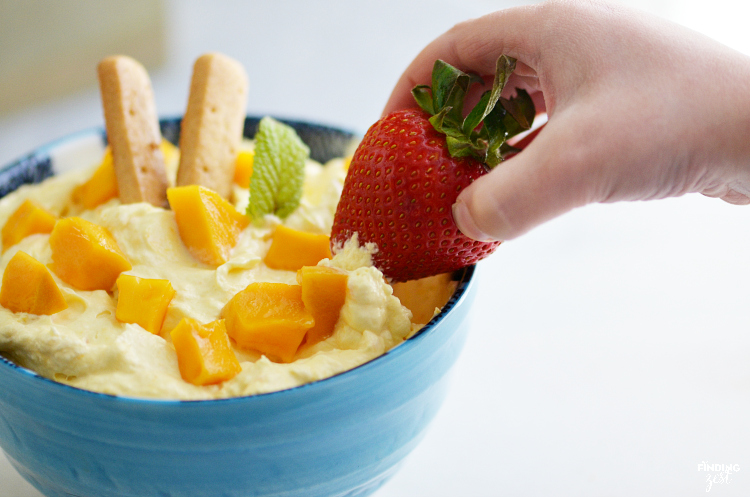 This mango fruit dip is great served with fresh fruit, cookies or graham crackers for a snack, appetizer or brunch. Only five ingredients and 10 minutes are needed to make this drool worthy dip. Also try this kid friendly dip for dessert parfaits!