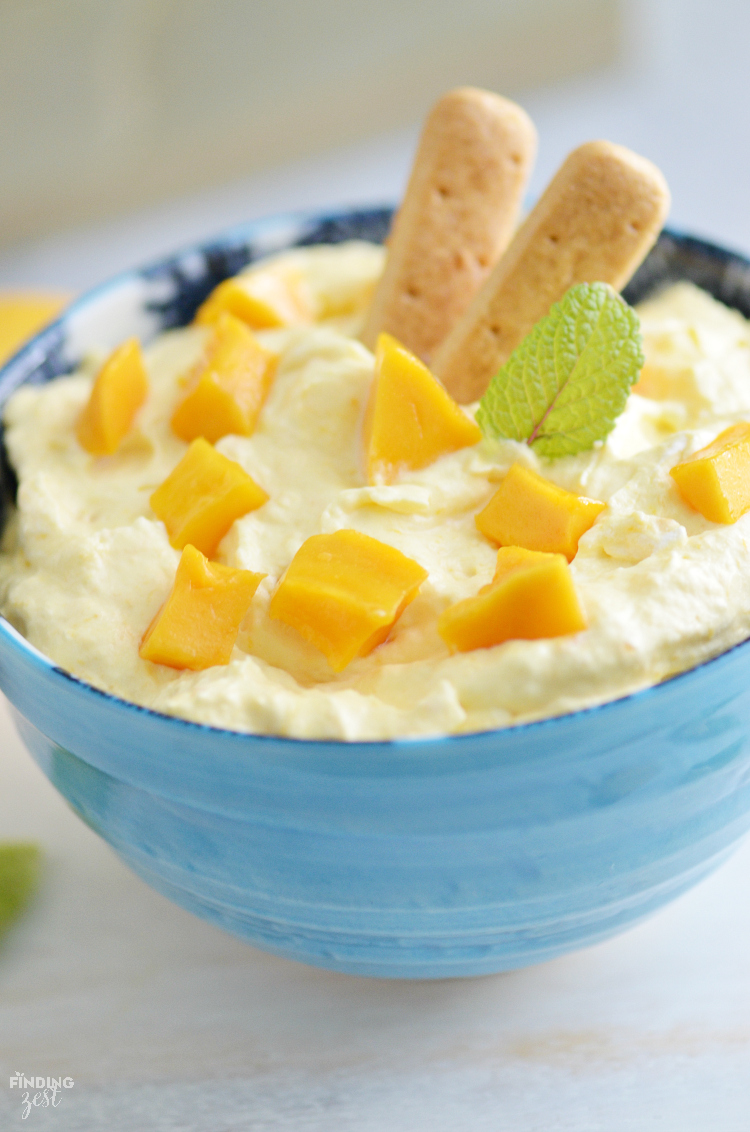 This mango fruit dip is great served with fresh fruit, cookies or graham crackers for a snack, appetizer or brunch. Only five ingredients and 10 minutes are needed to make this drool worthy dip. Also try this kid friendly dip for dessert parfaits!