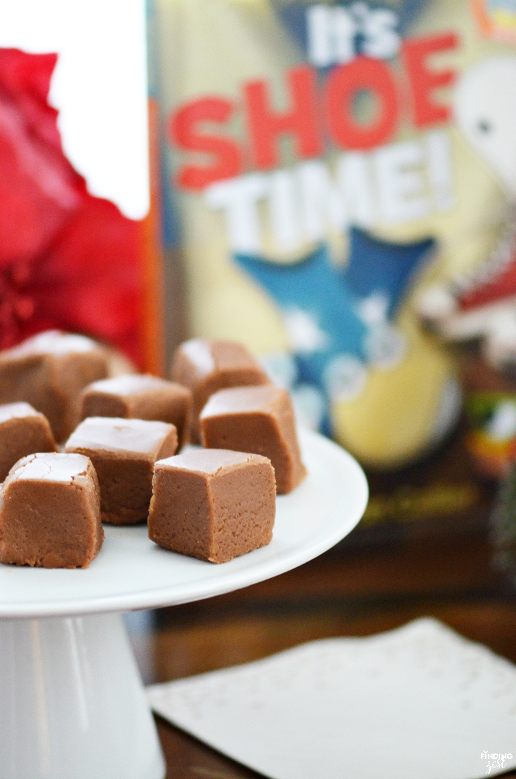You must give this amazing chocolate cheese fudge recipe a try. We were inspired to make this unique combination recipe from It’s Shoe Time by Bryan Collier, a book about unlikely pairings! You won’t believe how soft and fudgy it is! (It is also fun to make guests try to guess your special ingredient.