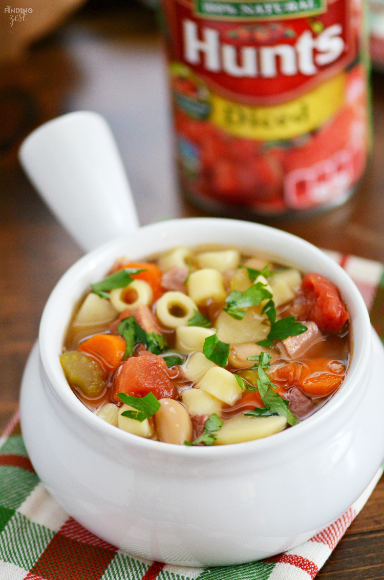 Enjoy this Easy Slow Cooker Minestrone Soup loaded with ham, vegetables and pasta any time you need a hearty meal to warm you up this winter!