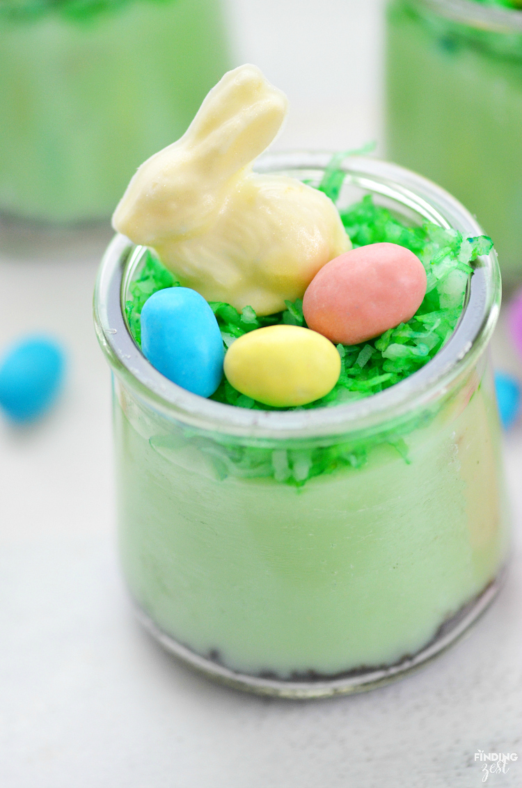 These pistachio pudding dessert parfaits are as adorable as they are delicious. If you need quick and easy Easter desserts, look no further than these no-bake pudding cups with homemade white chocolate bunnies, eggs and coconut grass!