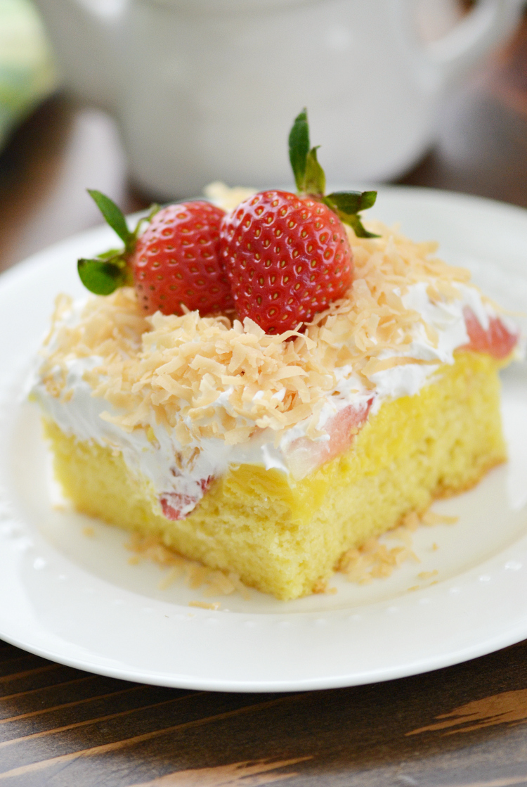 Strawberry Poke Cake with Toasted Coconut