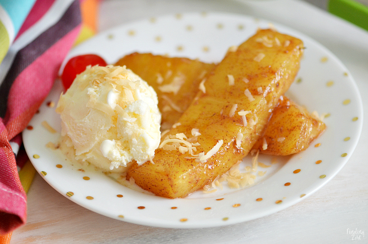 Try this cinnamon fried pineapple with brown sugar as a delicious side dish or dessert idea! This sauteed pineapple recipe can be made right on your stove in under 10 minutes and tastes great served with ice cream as dessert or as a side dish with your favorite Asian cuisine for lunch or dinner. Your pineapple doesn't even need to be ripe for this recipe.