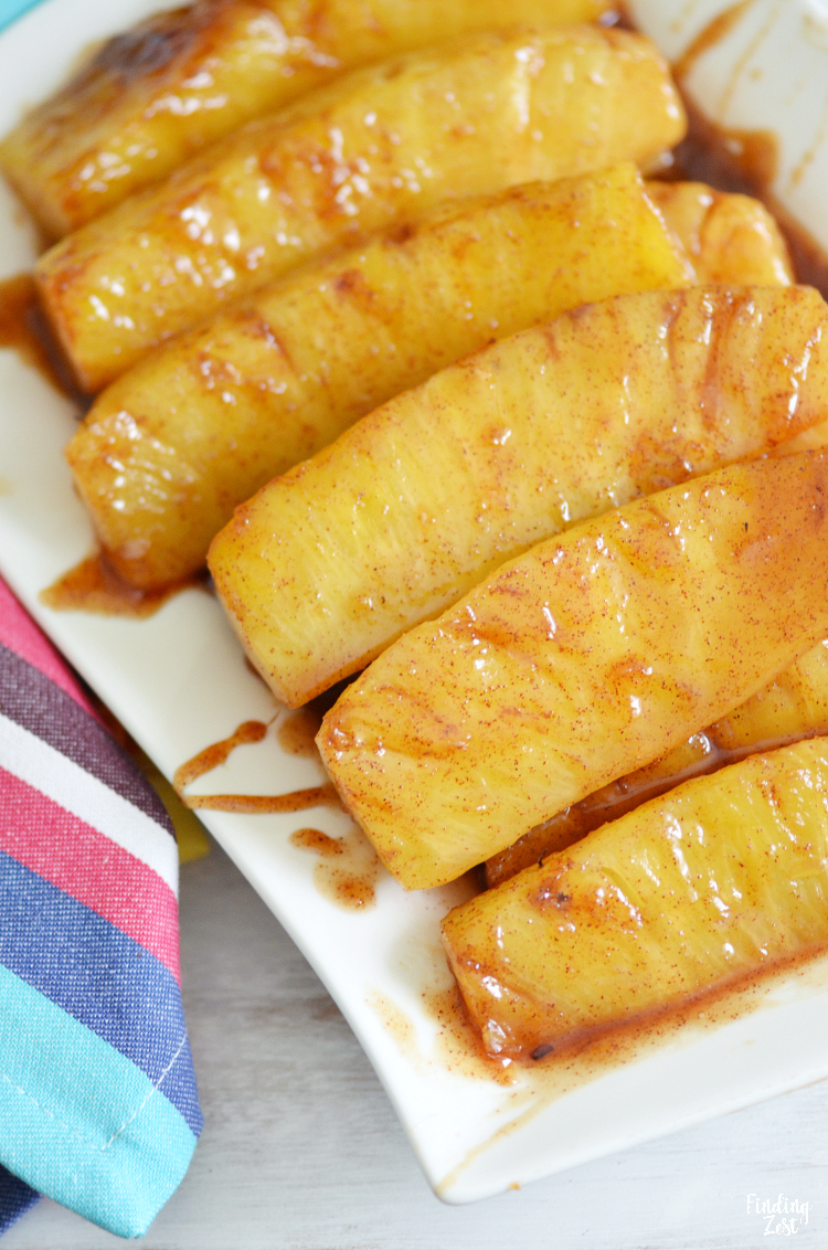 Try this cinnamon fried pineapple with brown sugar as a delicious side dish or dessert idea! This sauteed pineapple recipe can be made right on your stove in under 10 minutes and tastes great served with ice cream as dessert or as a side dish with your favorite Asian cuisine for lunch or dinner. Your pineapple doesn't even need to be ripe for this recipe.