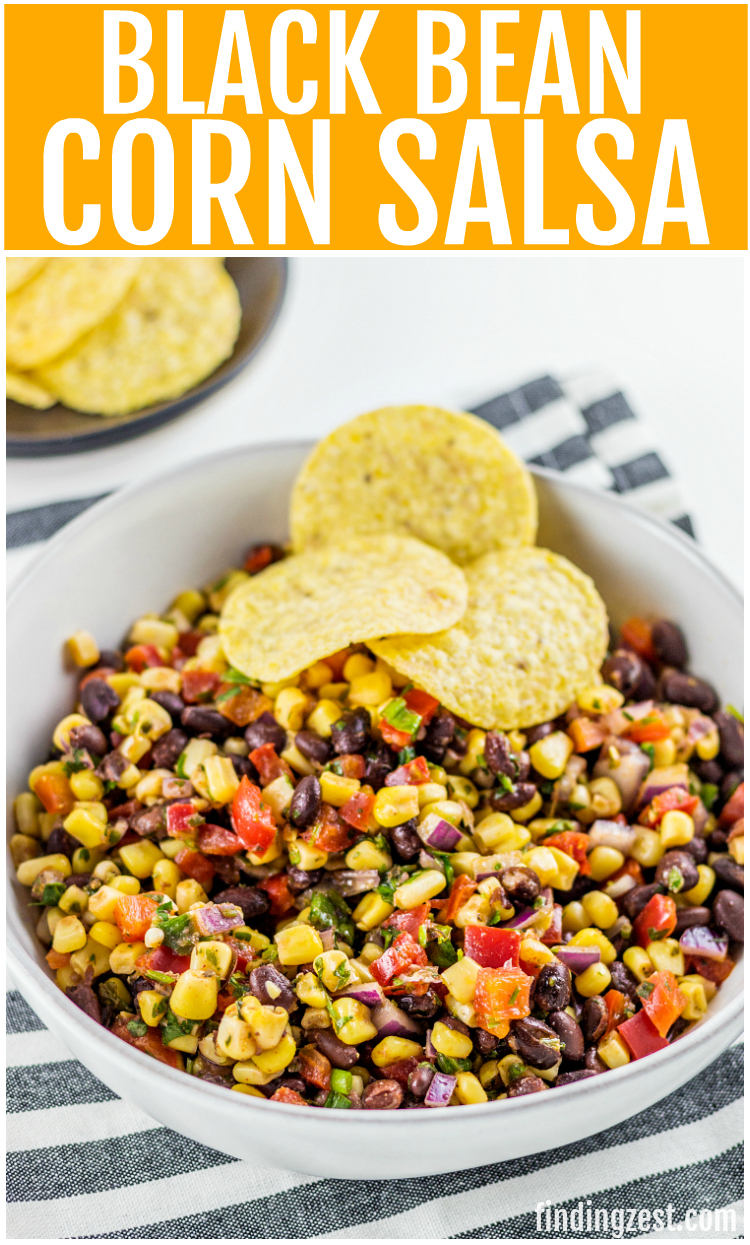 This homemade Black Bean Corn Salsa is sure to be a hit with any crowd! Kick up the flavor to your dinner recipes by serving it as a side dish or as topping to fish, chicken or your favorite Mexican dishes. It also makes for an easy appetizer when served with tortilla chips that everyone will love.