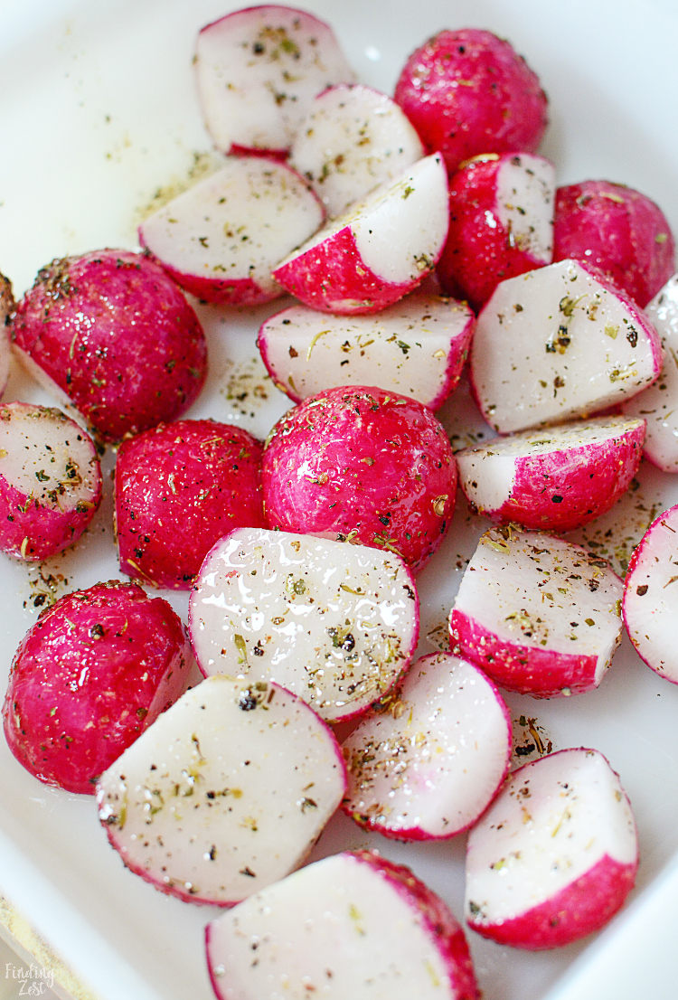 On a low carb diet and can't have potatoes? Don't like raw radishes? Try roasted radishes instead! Learn all about radishes and how this roasted radishes recipe is a great substitute for potatoes. Once roasted, these fresh radishes lose their spicy, peppery flavor and taste great with a dollop of sour cream!