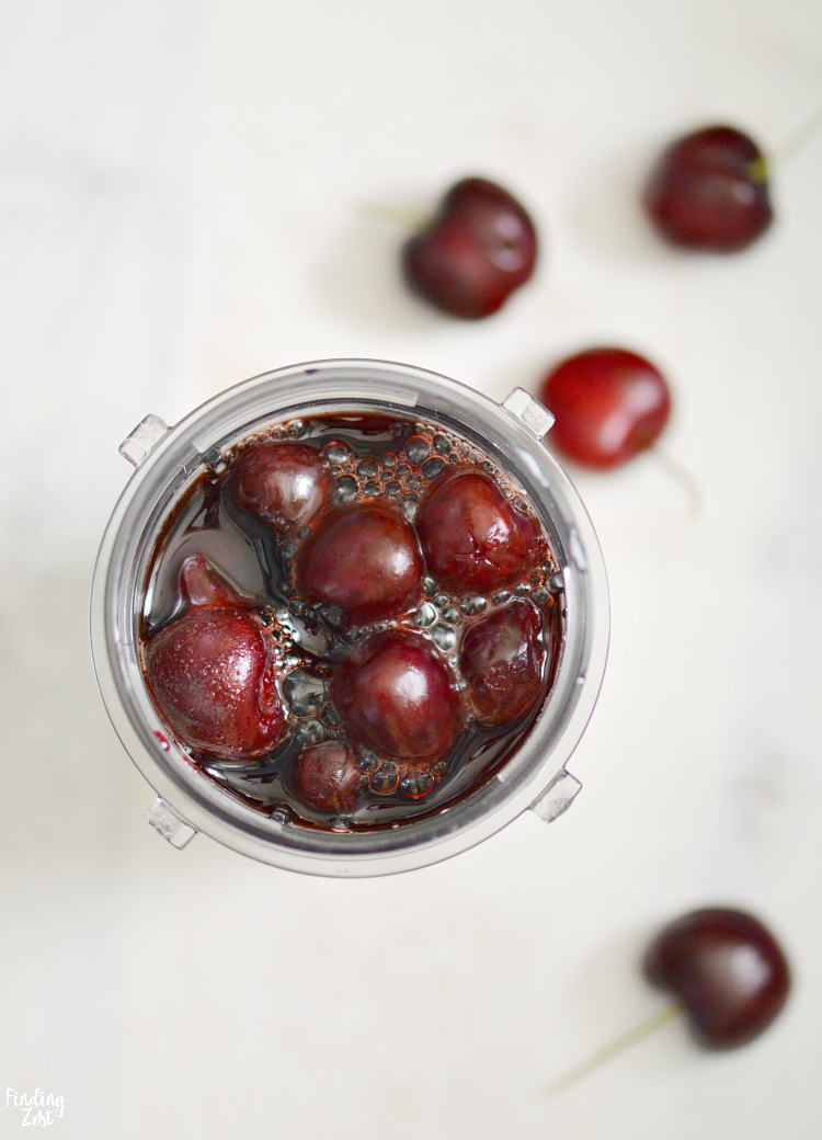 This cherry smoothie recipe is loaded with flavor and tastes like a cherry pie in a glass! This cherry yogurt smoothie offers a one, one two punch with both frozen cherries and tart cherry juice. You'll love this frothy smoothie!