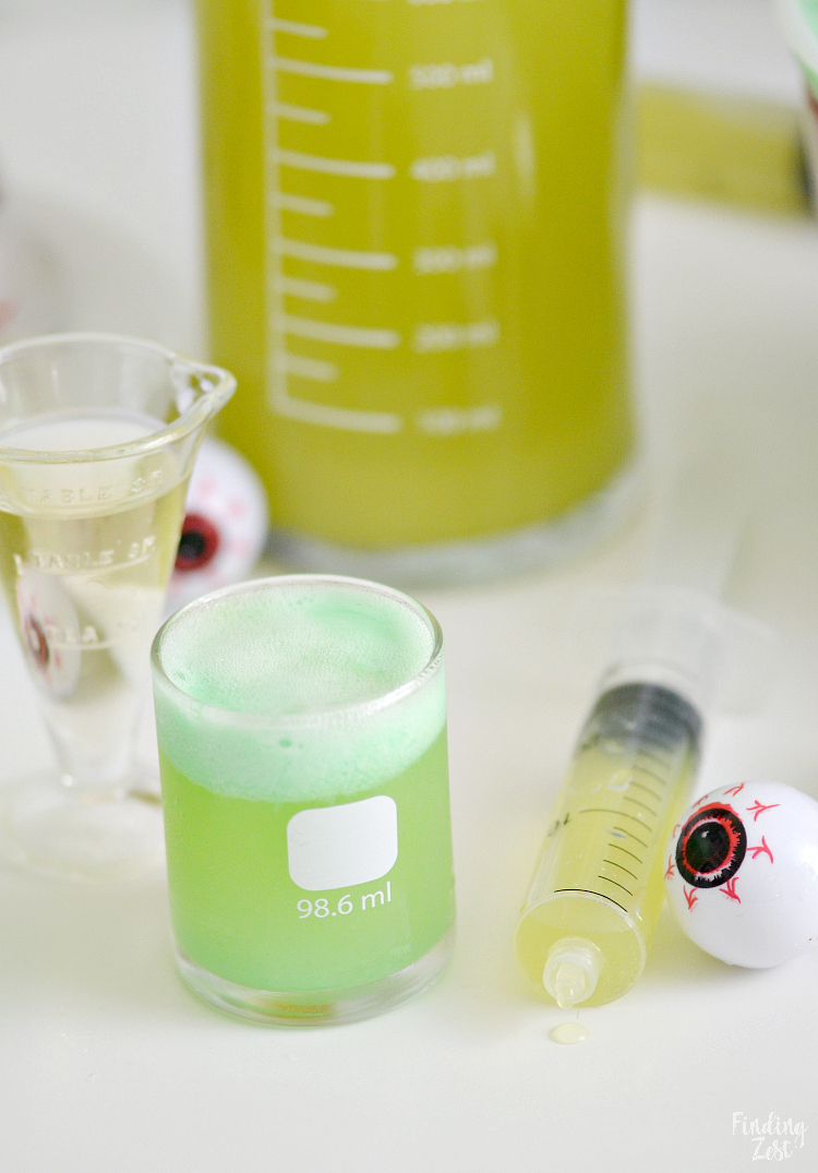 Kids will love this Mad Scientist Green Punch recipe which foams up naturally. Let your punch be the centerpiece of your mad scientist birthday party or Halloween party. Turn your drink into a science experiment and let kids make their own using syringes and beakers!