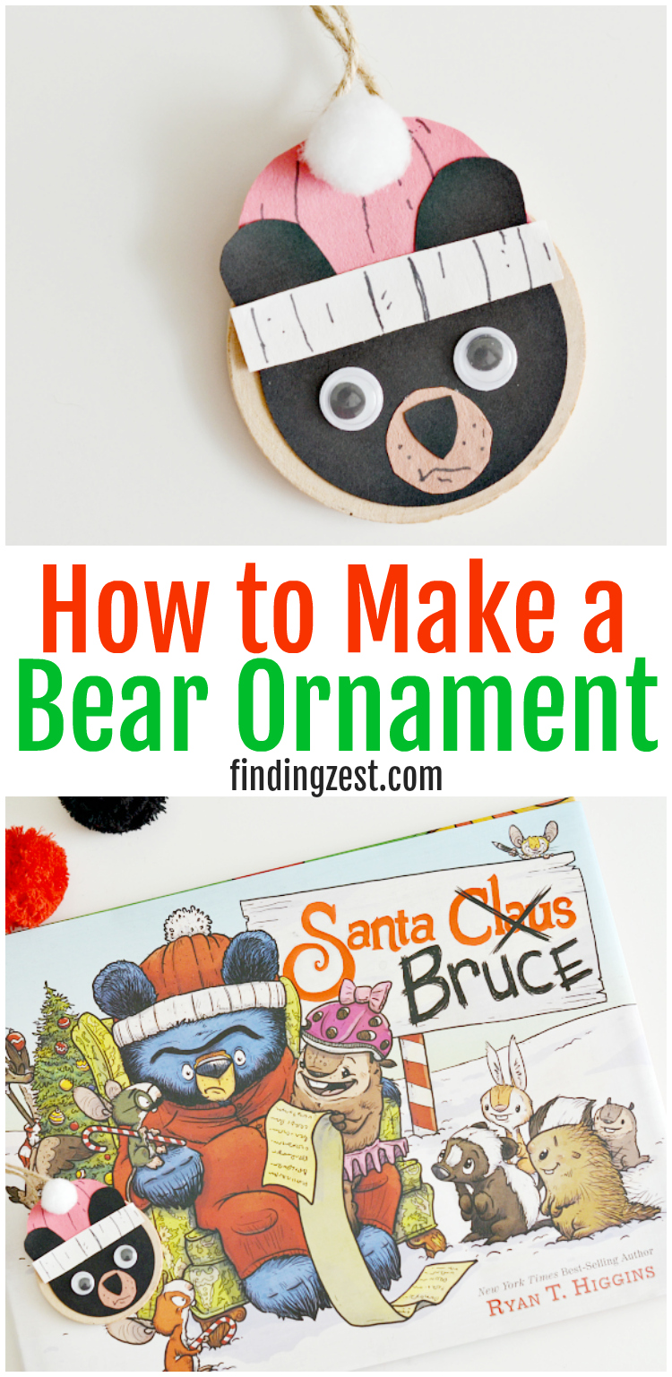 Get step by step instructions to make this fun black bear ornament craft inspired by the children's book Santa Bruce by Ryan T. Higgins.This is a great Christmas craft for kids or adults who love bears or are fans of Bruce!