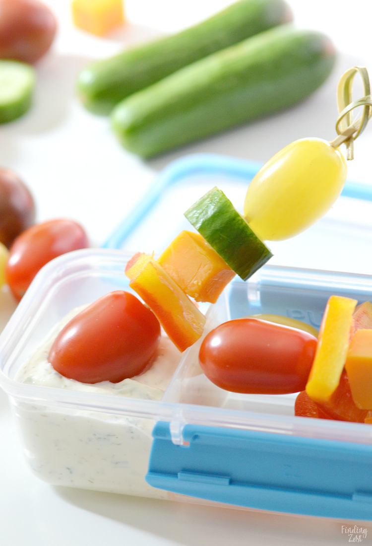Make eating vegetables fun with veggie skewers dipped in homemade ranch dip! Putting anything on a stick makes eating it more enjoyable. Kids will love the ranch dip paired with fresh SUNSET®. vegetables including Wild Wonders®. tomatoes. Makes a great addition to any lunchbox or a tasty after school snack!