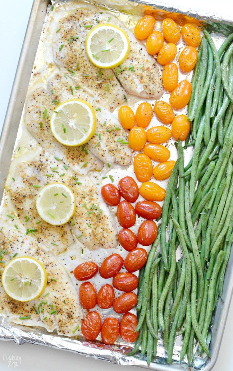 Mealtime has never been easier with this lemon pepper tilapia sheet pan dinner! Serve your family a healthy meal including tilapia, fresh green beans and tomatoes with one pan in under 30 minutes. This is a perfect low carb weeknight dinner when you are short on time.