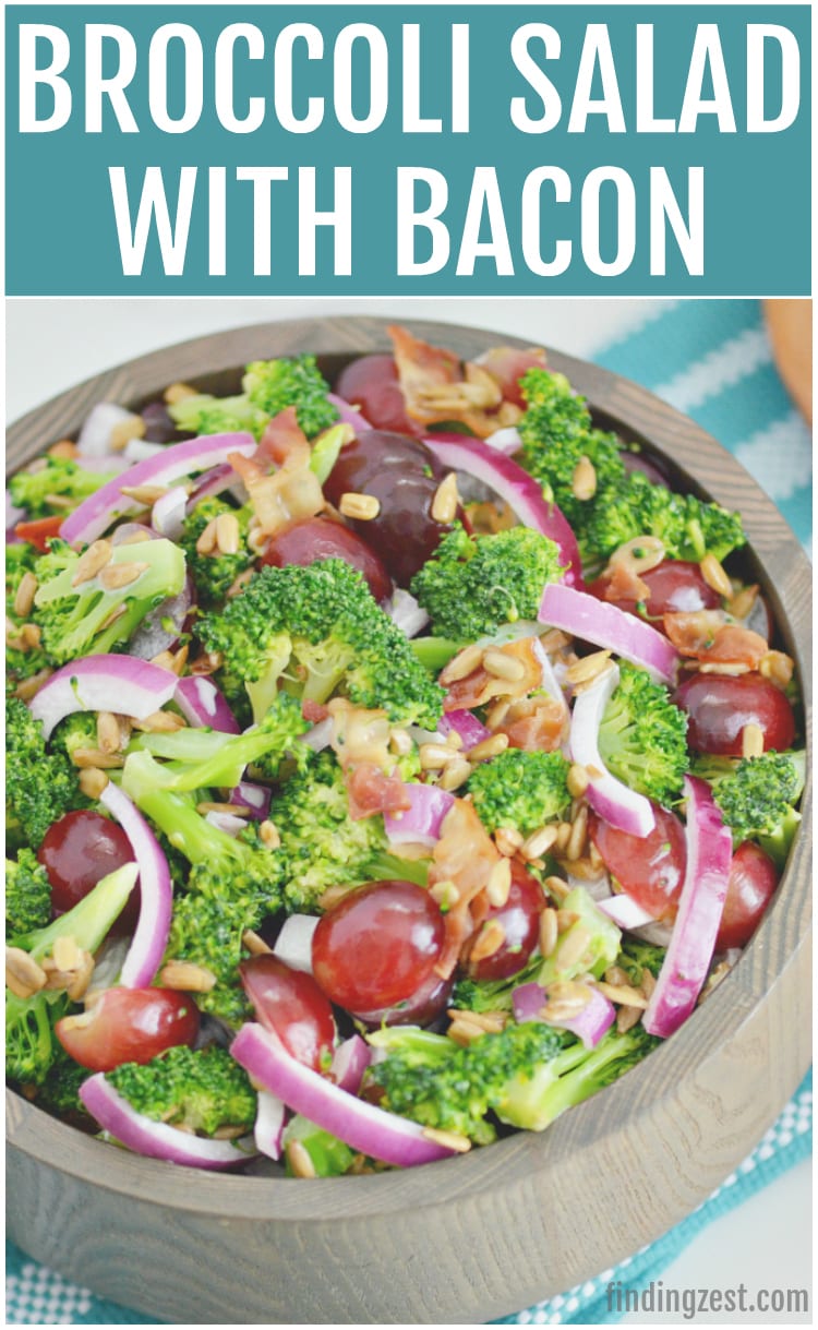 This is the best broccoli salad recipe! You'll love this fresh broccoli salad with bacon, grapes and sunflower seeds covered in a mayo dressing. Give it a try as your next potluck salad!