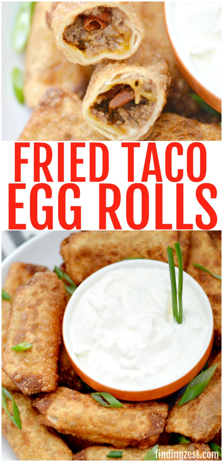 fried taco egg rolls and sour cream