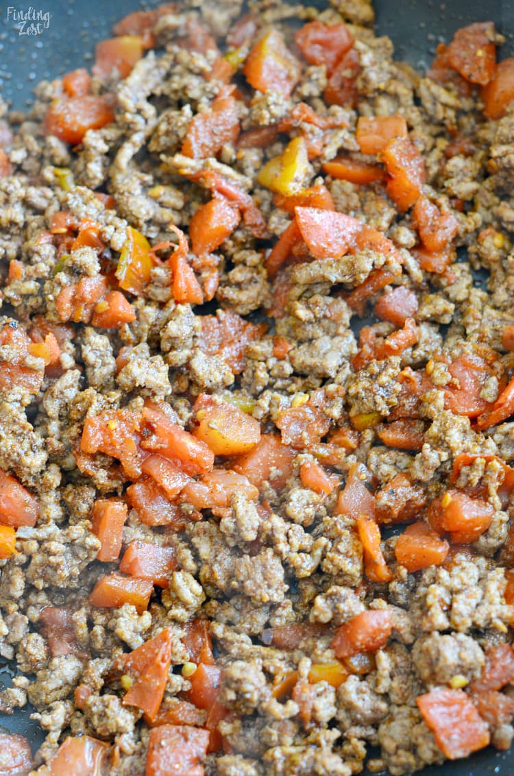 browned ground beef with taco seasoning and rotel