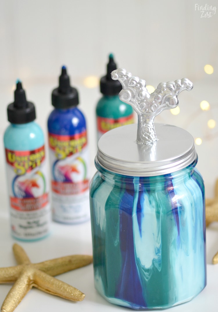 mermaid jar with unicorn spit and silver mermaid tail lid