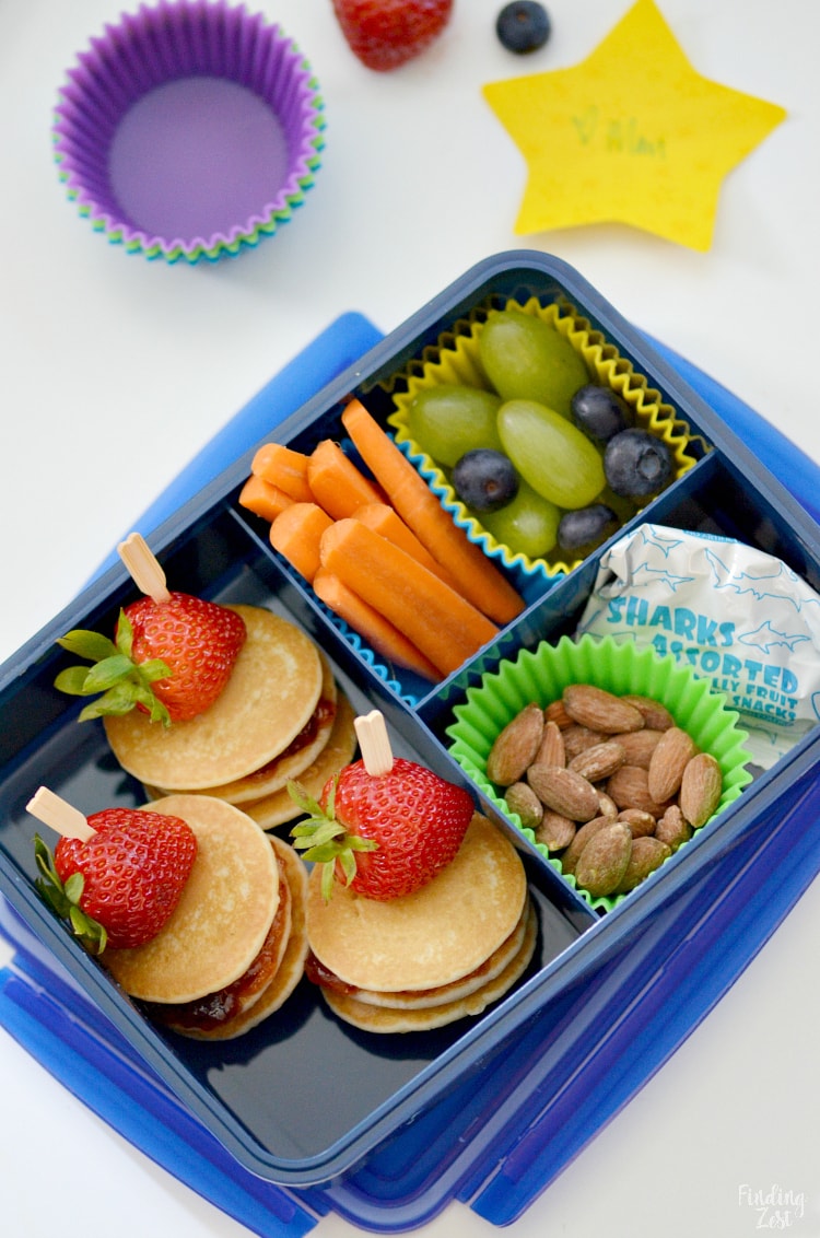 Peanut Butter and Jelly Mini Pancake Stacks for School Lunch