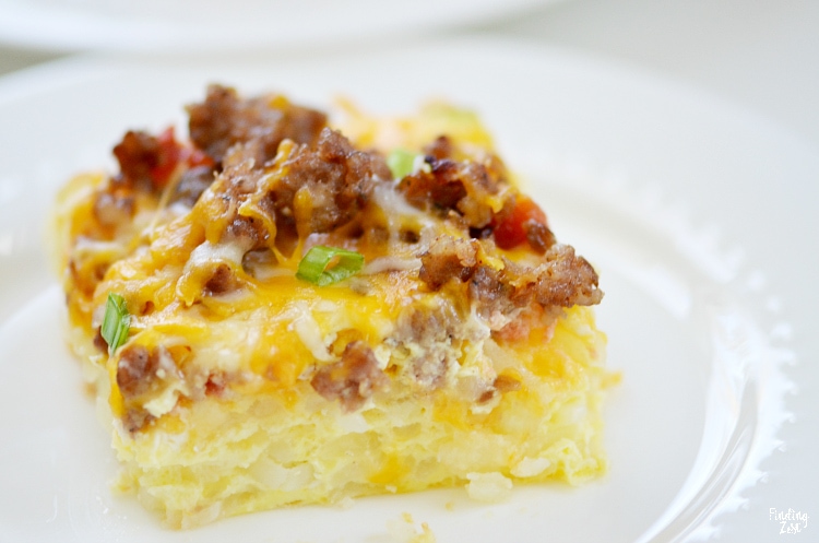 Close up of easy hash brown casserole on a plate