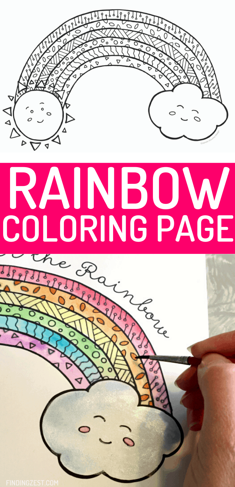 Rainbow Coloring Pages have never looked so cute with this fun hand-drawn art. Kids will love to color or paint with watercolor this Somewhere Over the Rainbow free printable featuring a happy sun and cloud!