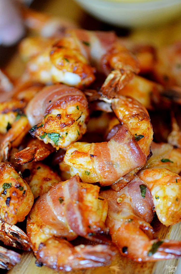 Air fryer bacon wrapped shrimp appetzier ready to eat!