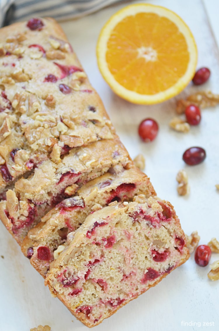 Cranberry Bread with Walnuts, perfect for the holidays or any time of year! Great combination of flavors with cranberries, walnuts and orange!