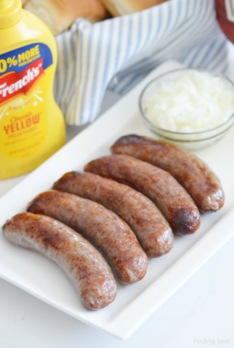 Air Fryer Brats ready to be served with your favorite toppings!